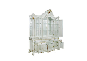 Homeroots 23" X 79" X 92" Antique Pearl Wood Polyresin Glass Mirror Hutch  Buffet  Wood 348651