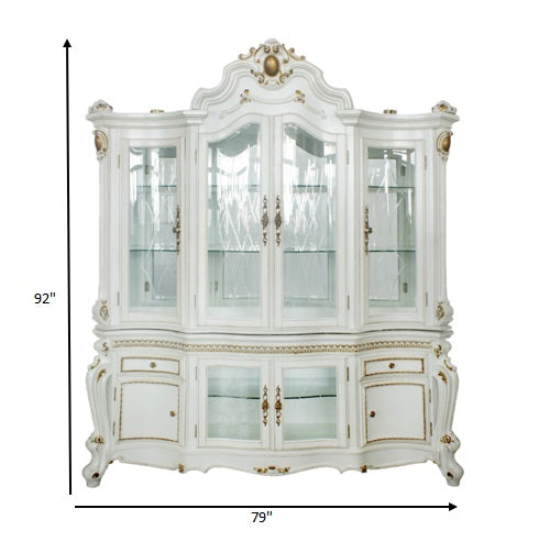 Homeroots 23" X 79" X 92" Antique Pearl Wood Polyresin Glass Mirror Hutch  Buffet  Wood 348651