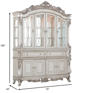 Homeroots 24" X 75" X 106" Antique White Wood Glass Mirror Hutch  Buffet  Wood 348654