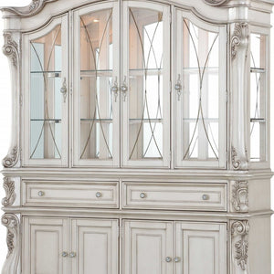 HomeRoots 24" Antique White Wood Glass Mirror Hutch Buffet - Elegant Storage with Timeless Charm for Any Room 348654