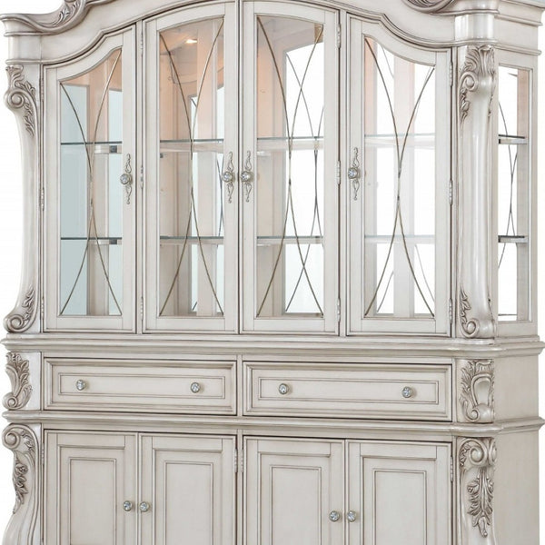 HomeRoots 24" Antique White Wood Glass Mirror Hutch Buffet - Elegant Storage with Timeless Charm for Any Room 348654