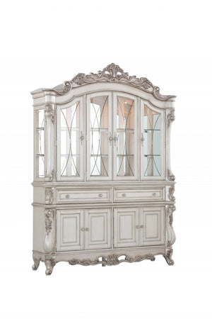 HomeRoots 24" Antique White Wood Glass Mirror Hutch Buffet - Elegant Storage with Timeless Charm for Any Room 348654