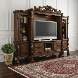 HomeRoots 118" Dark Brown Solid Wood Floating-Mount Entertainment Center for Streamlined Living Spaces 19" X 121" X 90" 348658