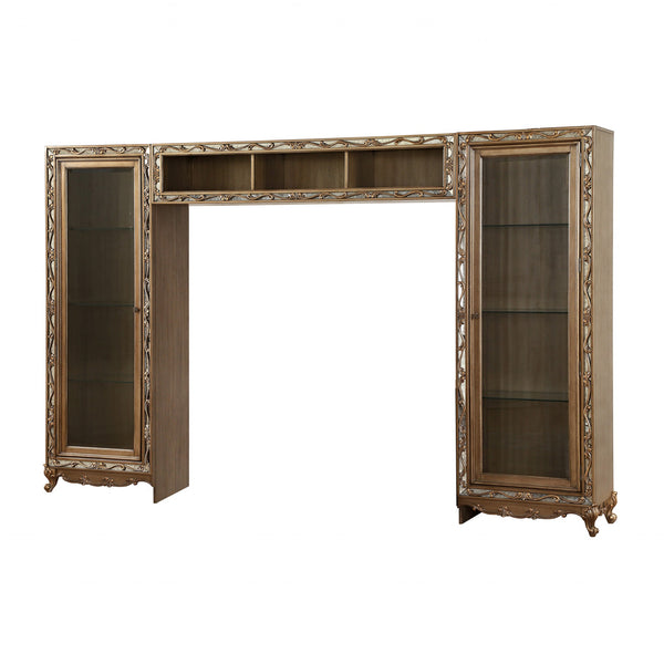 Homeroots Ornate Antique Gold Finish Entertainment Center  Solid And Manufactured Wood 348659