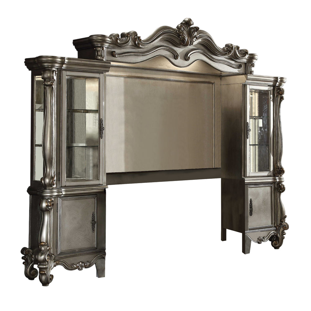 Homeroots 118" Platinum Solid Wood Floating Mount Entertainment Center  Solid Wood 348662