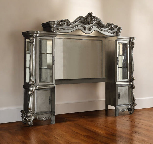 Homeroots 118" Platinum Solid Wood Floating Mount Entertainment Center  Solid Wood 348662