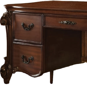HomeRoots 74" Brown Executive Desk - Classic Design with 5 Drawers for Ample Storage & Professional Workspace 348663