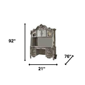 Homeroots 21" Platinum Solid Wood Peninsula Wall Mounted Computer Desk With Four Cabinets Five Drawers   348665