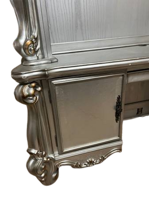 Homeroots 21" Platinum Solid Wood Peninsula Wall Mounted Computer Desk With Four Cabinets Five Drawers   348665