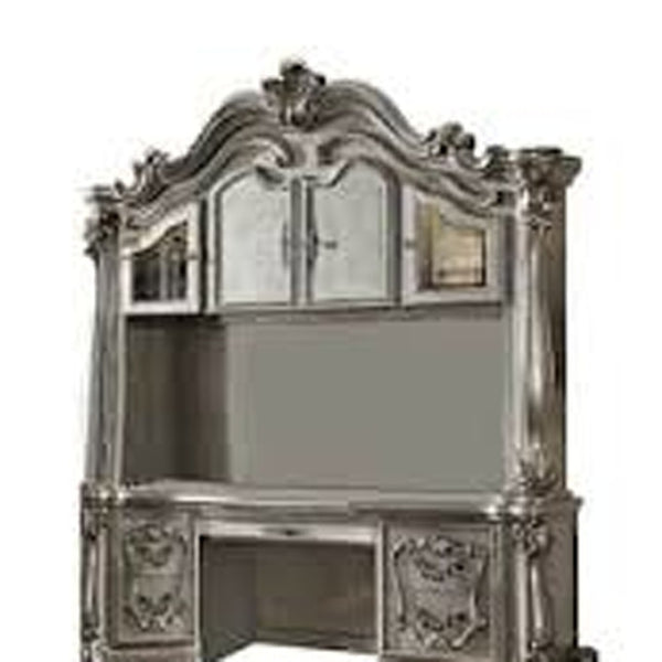 HomeRoots 21" Platinum Solid Wood Peninsula Wall-Mounted Desk with Ample Storage for Home and Office Use 348665