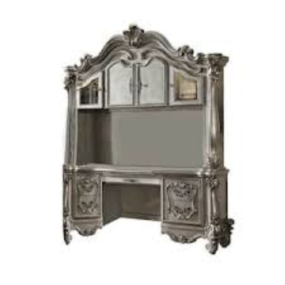 HomeRoots 21" Platinum Solid Wood Peninsula Wall-Mounted Desk with Ample Storage for Home and Office Use 348665