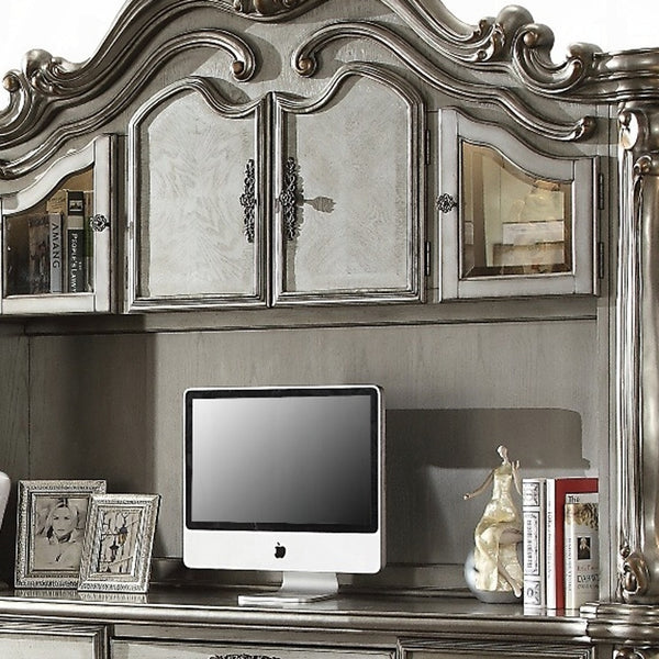 Homeroots 21" Platinum Solid Wood Peninsula Wall Mounted Computer Desk With Four Cabinets Five Drawers   348665