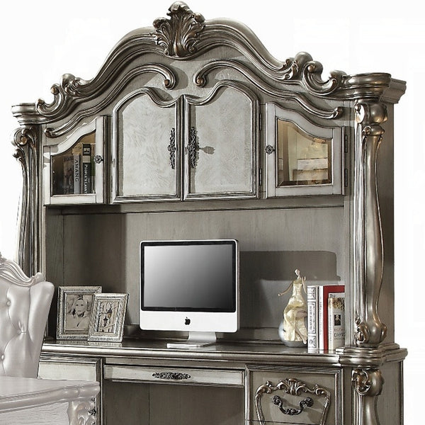 Homeroots 21" Platinum Solid Wood Peninsula Wall Mounted Computer Desk With Four Cabinets Five Drawers   348665