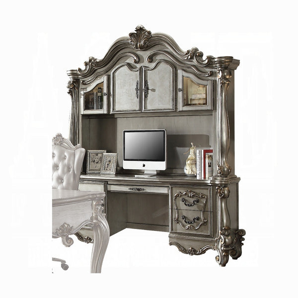 Homeroots 21" Platinum Solid Wood Peninsula Wall Mounted Computer Desk With Four Cabinets Five Drawers   348665