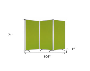 Homeroots 71" Green Iron Folding Three Panel Screen Room Divider  Metal 348667
