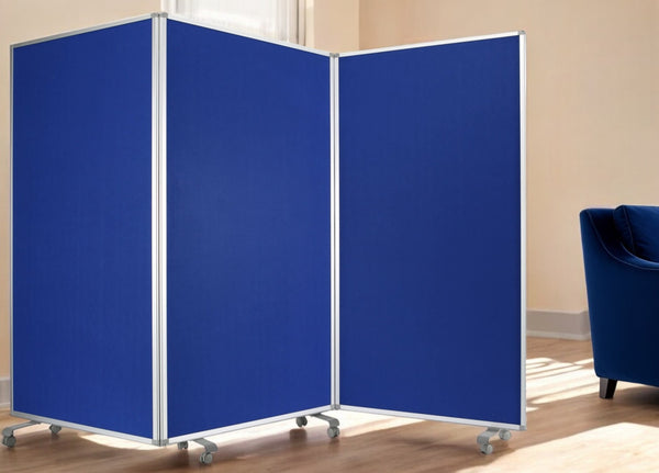 Homeroots 71" Blue Iron Folding Three Panel Screen Room Divider  Metal 348668