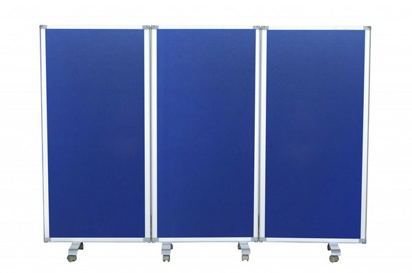 Homeroots 71" Blue Iron Folding Three Panel Screen Room Divider  Metal 348668