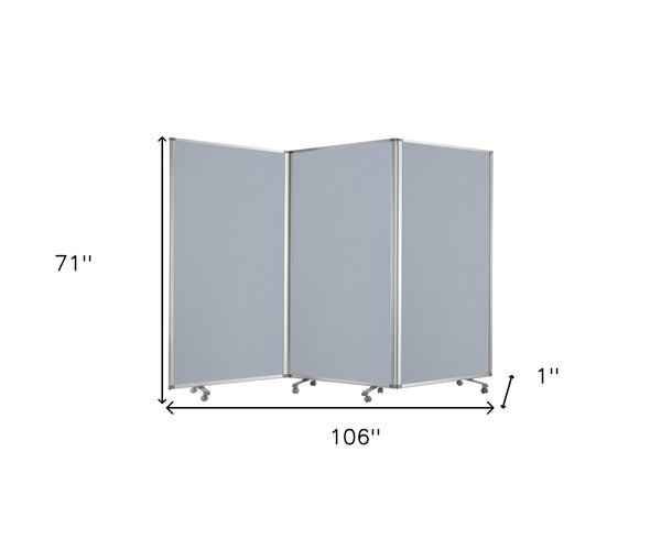 Homeroots 71" Gray Iron Folding Three Panel Screen Room Divider  Metal 348669