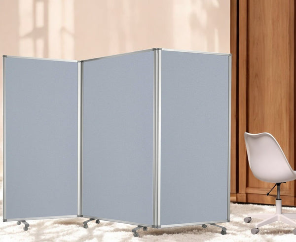 Homeroots 71" Gray Iron Folding Three Panel Screen Room Divider  Metal 348669