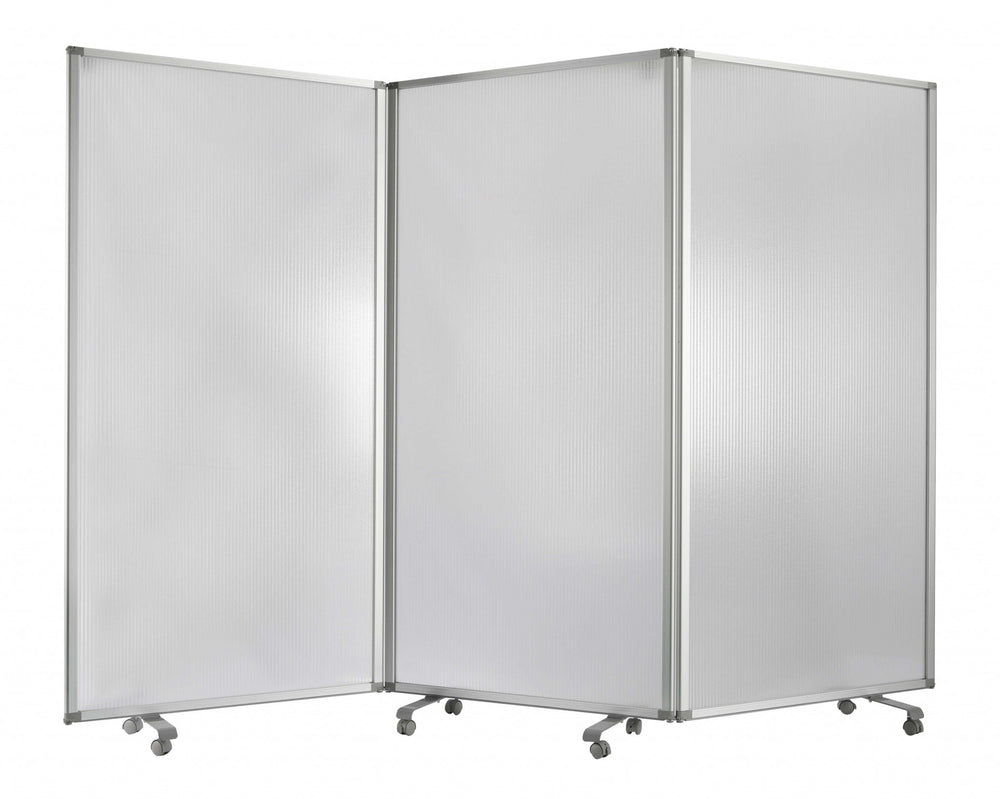 Homeroots 71" White Iron Folding Three Panel Screen Room Divider  Metal 348670
