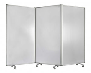 Homeroots 71" White Iron Folding Three Panel Screen Room Divider  Metal 348670