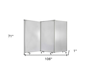 Homeroots 71" White Iron Folding Three Panel Screen Room Divider  Metal 348670