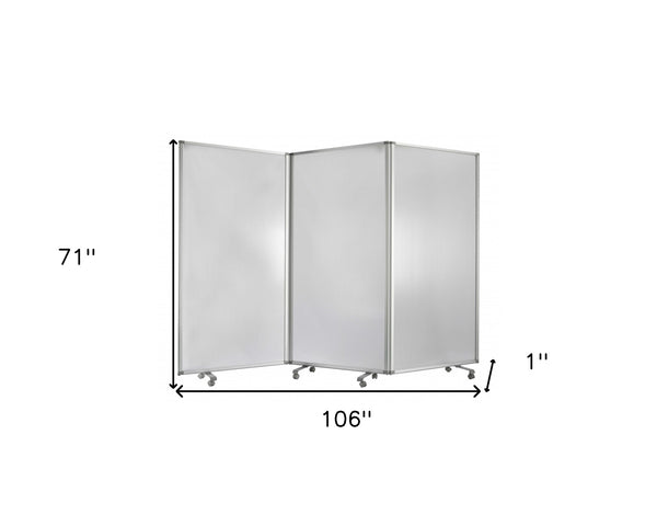 Homeroots 71" White Iron Folding Three Panel Screen Room Divider  Metal 348670