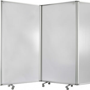 Homeroots 71" White Iron Folding Three Panel Screen Room Divider  Metal 348670