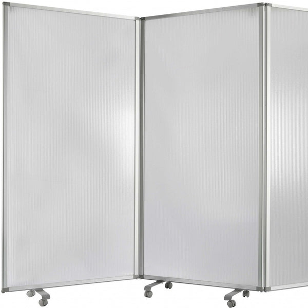 Homeroots 71" White Iron Folding Three Panel Screen Room Divider  Metal 348670