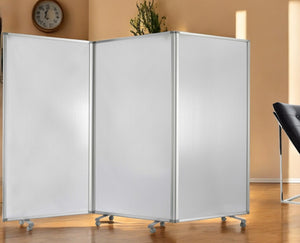 Homeroots 71" White Iron Folding Three Panel Screen Room Divider  Metal 348670