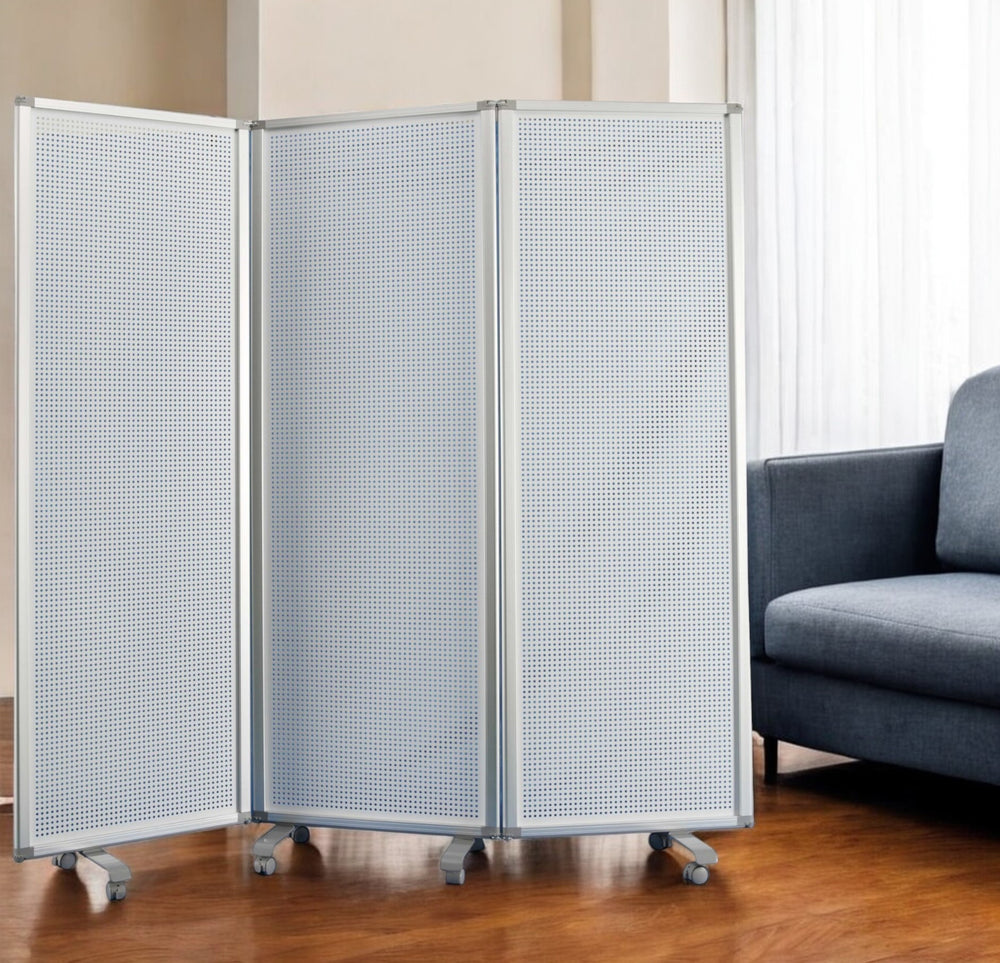 Homeroots 71" White Iron Folding Six Panel Screen Room Divider  Metal 348671