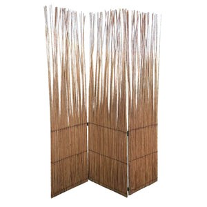 Homeroots 69" Brown Wood And Metal Folding Three Panel Screen Room Divider   348672