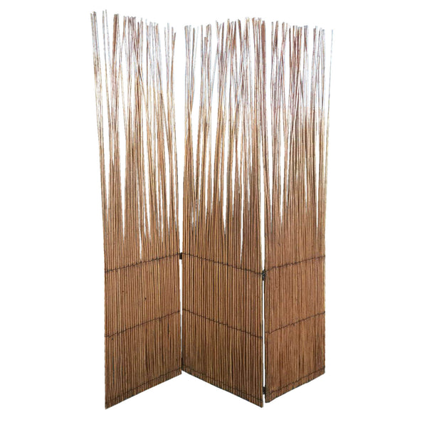 Homeroots 69" Brown Wood And Metal Folding Three Panel Screen Room Divider   348672