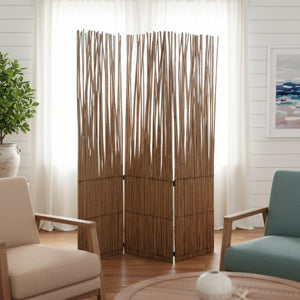 HomeRoots 69" Brown Wood and Metal Folding Screen - Elegant Room Divider for Privacy & Stylish Space Definition 348672