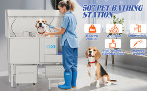 English Elm 50instainless Steel Pet Grooming Tub with Ramps Soap Box and Welded Seamless Basin W3190S00001