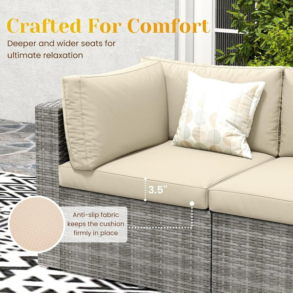English Elm 7-piece Outdoor Modular Sectional Pe Wicker Patio Set with Tempered Glass Coffee Table Beige+Brown B082S00063