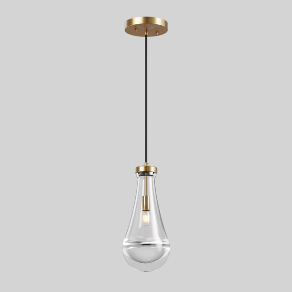 English Elm Modern Raindrop Brass Rod Pendant Chandelier for Kitchen Island Dining Room - Handblown Glass Luxury W1340P316393