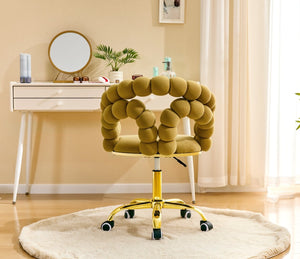 English Elm Modern Velvet Bubble Back Swivel Chair Glam Upholstered Seat for Vanity or Desk Gold,Yellow W3875P442946