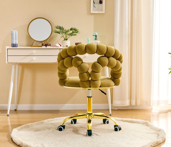 English Elm Modern Velvet Bubble Back Swivel Chair Glam Upholstered Seat for Vanity or Desk Gold,Yellow W3875P442946