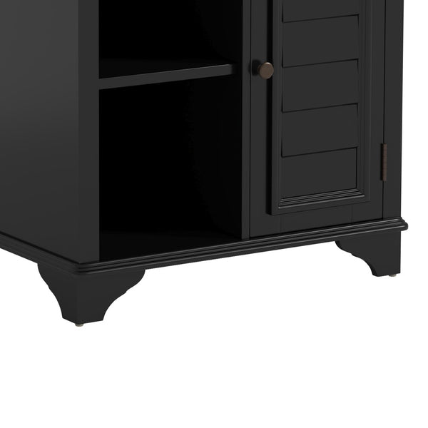 English Elm U Can Louvered End Table with Woven Grass Baskets Ottoman Legs Farmhouse Storage Black N724P401353B