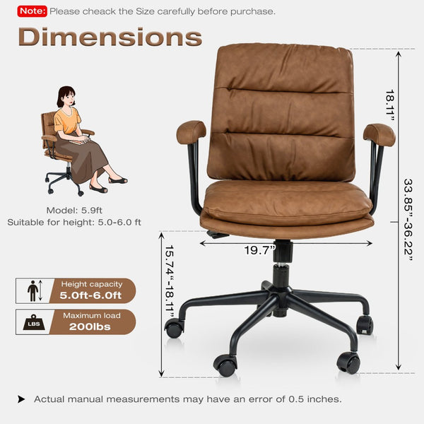 English Elm Brown Ergonomic Office Chair with Reclining Backrest Lumbar Support and Adjustable Arms W5382P440943