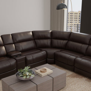 English Elm 6-Piece Performance Fabric Power Reclining Sectional with USB Charging, Hidden Console, Cup Holders Dark Brown B339S00001