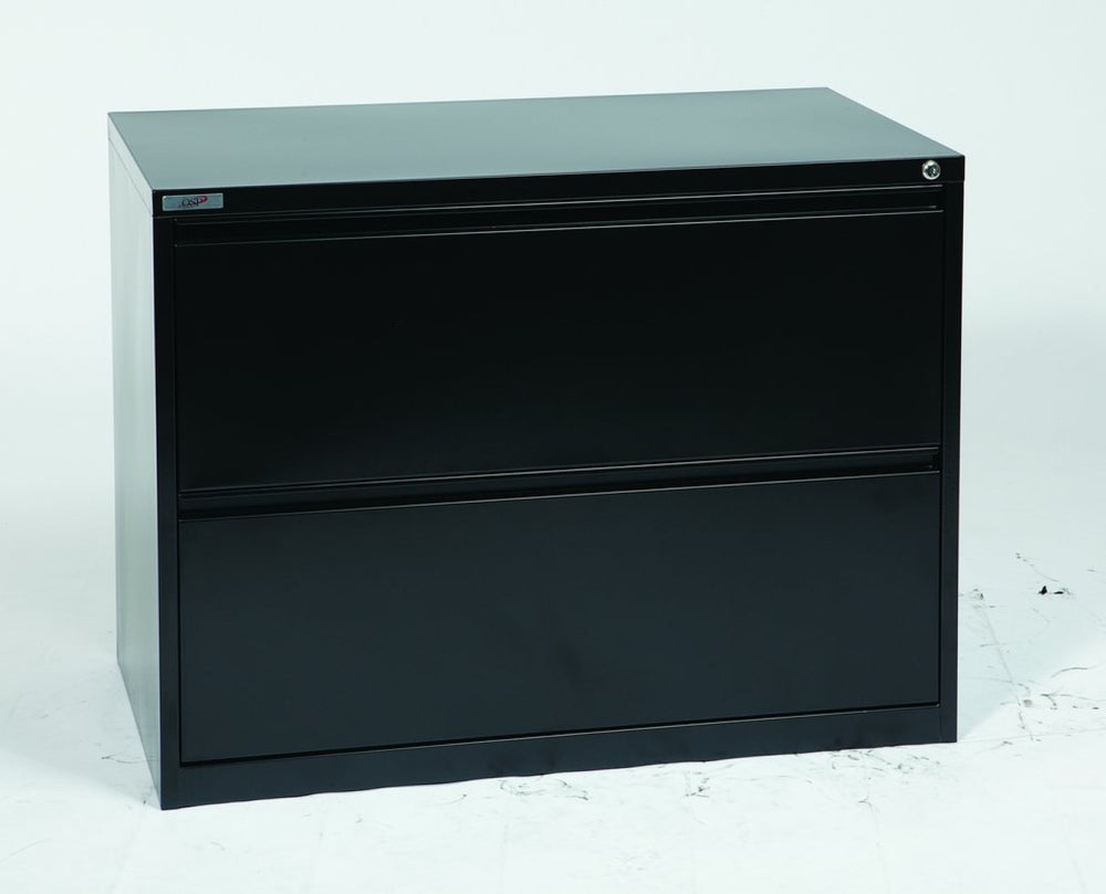 OSP Home Furnishings 36" Wide Lateral File Cabinet with Full Extension Drawers and Locking Security for Offices Core-Removable Glides Black LF236-B