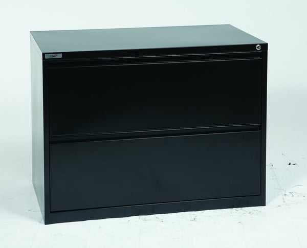 OSP Home Furnishings 36" Wide Lateral File Cabinet with Full Extension Drawers and Locking Security for Offices Core-Removable Glides Black LF236-B