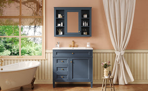 English Elm 36'' Modern Bathroom Vanity Set With Sink, Mirror & 6 Open Shelves - Stylish Storage Solution! N710S236006C