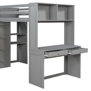 English Elm Twin Loft Bed System with Wardrobe Desk and Shelving for Kids Shared Bedroom Gray LT000820AAE-1
