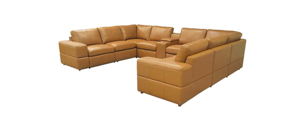 English Elm Large Modular Sectional Sofa Top Grain Leather Match Square Arm Living Room Ginger B2748S00138