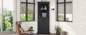 English Elm Tall Corner Cabinet with Doors - Slim Black Storage Tower for Living Room, Bathroom, Kitchen, Office W1580P332942
