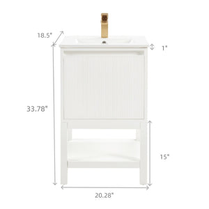 English Elm 20 Inch Solid Wood Bathroom Vanity Pre-assembled Ceramic Basin Adjustable Storage W2316P379994