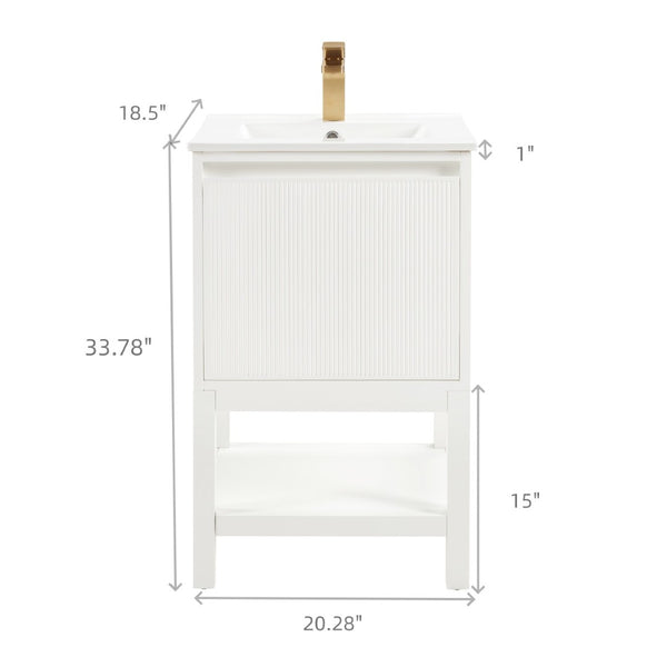 English Elm 20 Inch Solid Wood Bathroom Vanity Pre-assembled Ceramic Basin Adjustable Storage W2316P379994